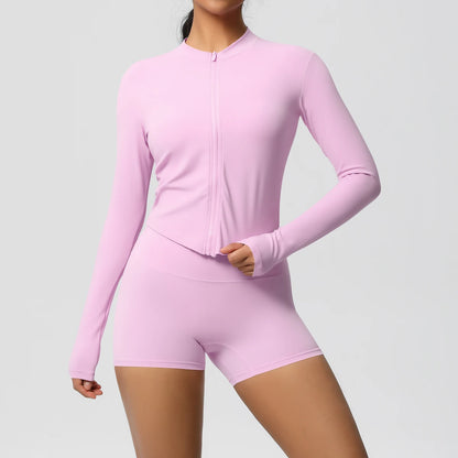 Yoga-Sets, Sport, Fitness, Hüftheben, enge Reißverschlussjacke, Yoga-Anzug, Lauftraining, Gym, Shorts, Trainingsanzüge für Damen, Sportanzüge