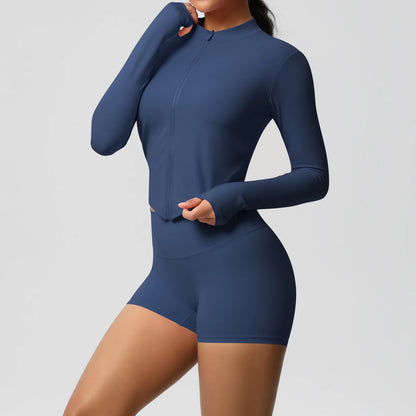 Yoga-Sets, Sport, Fitness, Hüftheben, enge Reißverschlussjacke, Yoga-Anzug, Lauftraining, Gym, Shorts, Trainingsanzüge für Damen, Sportanzüge