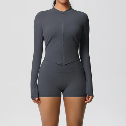 Yoga-Sets, Sport, Fitness, Hüftheben, enge Reißverschlussjacke, Yoga-Anzug, Lauftraining, Gym, Shorts, Trainingsanzüge für Damen, Sportanzüge