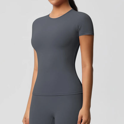 Frauen Laufen Sport T-shirt Sommer Kurzarm Rundhals Atmungsaktive Dehnbare GYM Yoga Slim Fitness Aktive Top