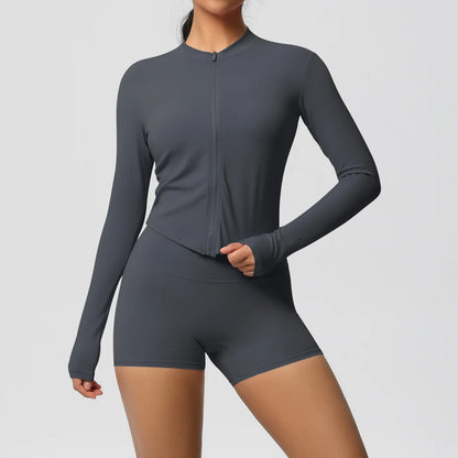 Yoga-Sets, Sport, Fitness, Hüftheben, enge Reißverschlussjacke, Yoga-Anzug, Lauftraining, Gym, Shorts, Trainingsanzüge für Damen, Sportanzüge