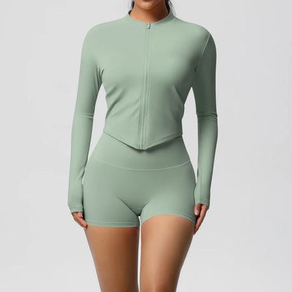 Yoga-Sets, Sport, Fitness, Hüftheben, enge Reißverschlussjacke, Yoga-Anzug, Lauftraining, Gym, Shorts, Trainingsanzüge für Damen, Sportanzüge