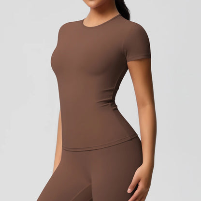 Frauen Laufen Sport T-shirt Sommer Kurzarm Rundhals Atmungsaktive Dehnbare GYM Yoga Slim Fitness Aktive Top