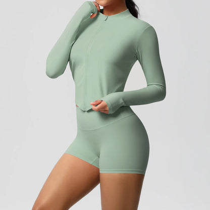 Yoga-Sets, Sport, Fitness, Hüftheben, enge Reißverschlussjacke, Yoga-Anzug, Lauftraining, Gym, Shorts, Trainingsanzüge für Damen, Sportanzüge