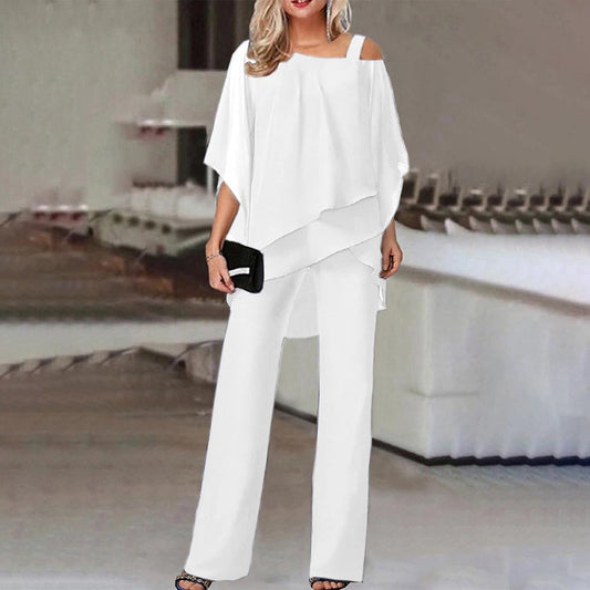 Damen Zweiteiler Satz| Eleganter Jumpsuit mit Cold Shoulder Bluse