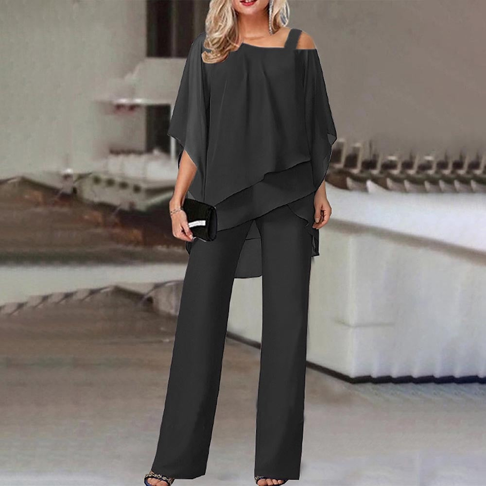 Damen Zweiteiler Satz| Eleganter Jumpsuit mit Cold Shoulder Bluse