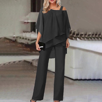 Damen Zweiteiler Satz| Eleganter Jumpsuit mit Cold Shoulder Bluse