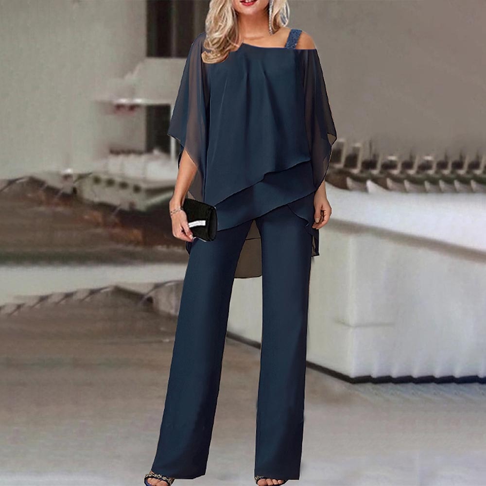 Damen Zweiteiler Satz| Eleganter Jumpsuit mit Cold Shoulder Bluse